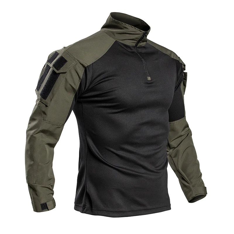 Outdoor Hunting T Shirts - เสื้อยืดแขนยาวลายพรางกบสำหรับฤดูร้อน คอตั้ง เหมาะสำหรับการล่าสัตว์กลางแจ้ง กีฬาลำลอง เสื้อเชิ้ตยุทธวิธี