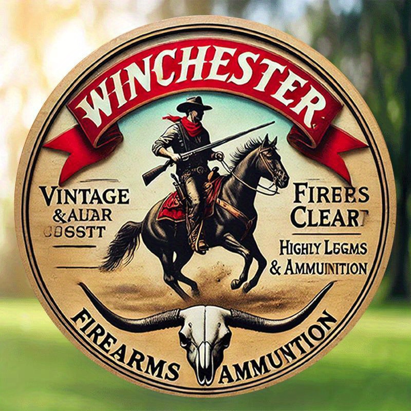 Hunting Outdoor Christmas Decorations - ป้ายโลหะทรงกลมวินเทจ Winchester สำหรับตกแต่งผนังธีมล่าสัตว์ ของขวัญสุดพิเศษสำหรับนักล่าสัตว์และผู้ที่ชื่นชอบกิจกรรมกลางแจ้ง