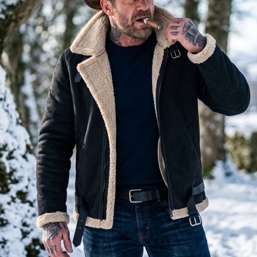 Outdoor Hunting Coat - เสื้อแจ็คเก็ตหนังกลับเทียมบุขนแกะสำหรับผู้ชาย เสื้อโค้ทอุ่นๆ สำหรับล่าสัตว์ เดินป่า กันลม สวมใส่สบายๆ