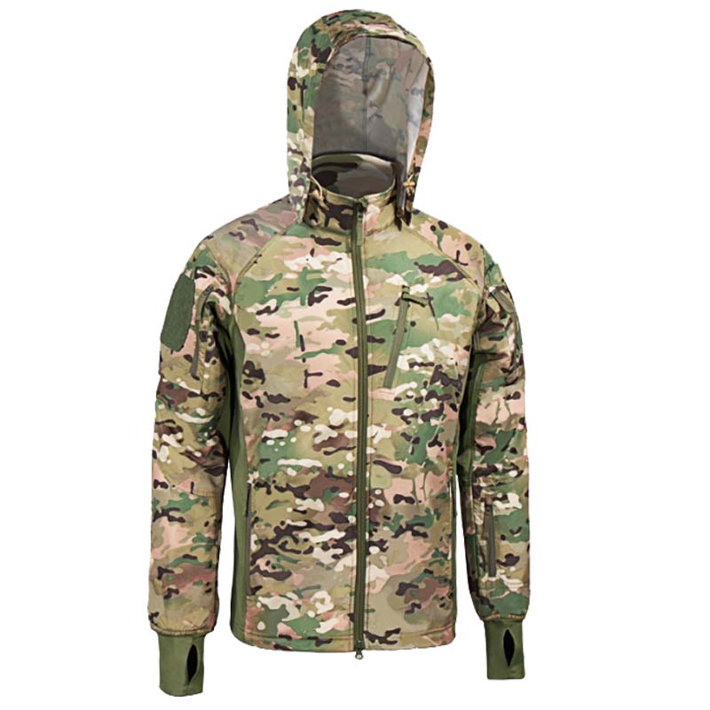 Outdoor Hunting Coat - เสื้อแจ็คเก็ตซอฟต์เชลล์ลายพรางมัลติแคมสำหรับผู้ชาย เสื้อโค้ทกันหนาวสำหรับเดินป่าและล่าสัตว์กลางแจ้ง